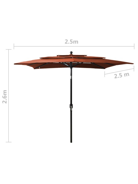 Skėtis su aliuminiu stulpu, terakota, 2,5x2,5m, 3 aukščių