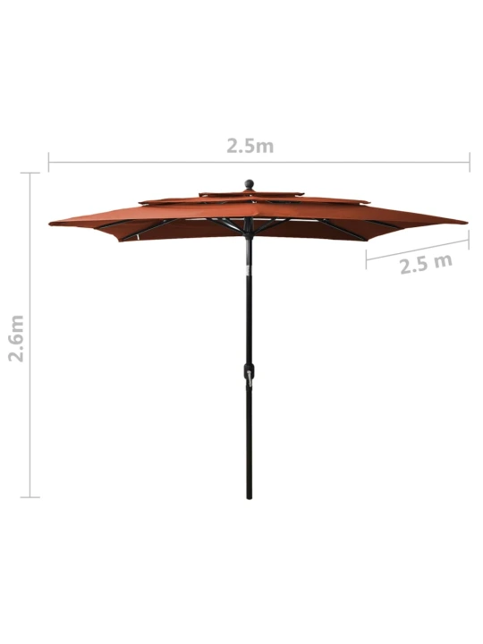 Skėtis su aliuminiu stulpu, terakota, 2,5x2,5m, 3 aukščių