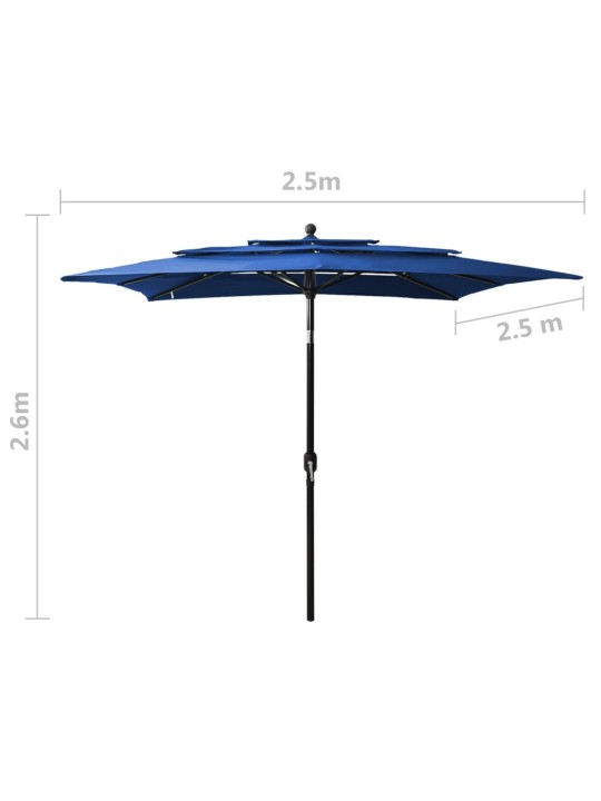 Skėtis su aliuminiu stulpu, mėlynas, 2,5x2,5m, 3 aukščių