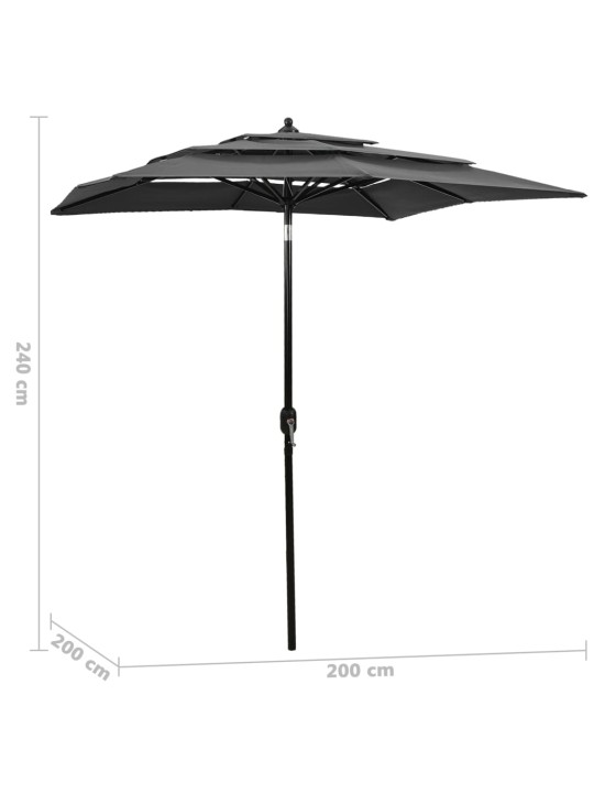 Skėtis su aliuminiu stulpu, antracito, 2x2m, 3 aukščių