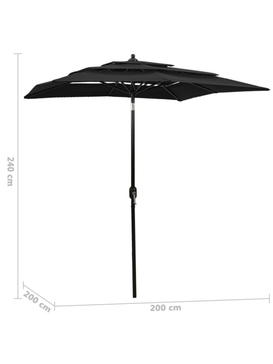 Skėtis nuo saulės su aliuminiu stulpu, juodas, 2x2m, 3 aukščių