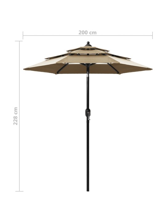 Skėtis nuo saulės su aliuminiu stulpu, taupe, 2m, 3 aukščių