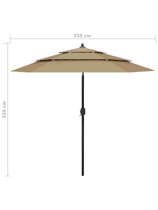 Skėtis nuo saulės su aliuminiu stulpu, taupe, 2,5m, 3 aukščių