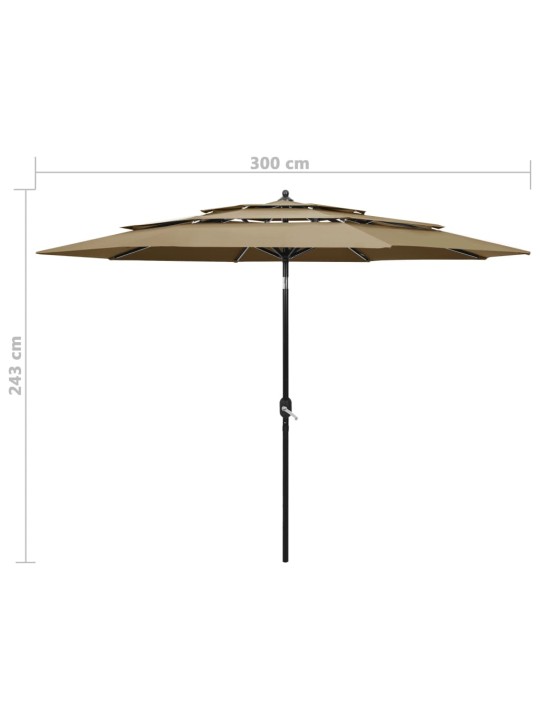 Skėtis nuo saulės su aliuminiu stulpu, taupe, 3m, 3 aukščių