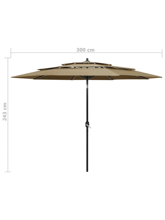 Skėtis nuo saulės su aliuminiu stulpu, taupe, 3m, 3 aukščių