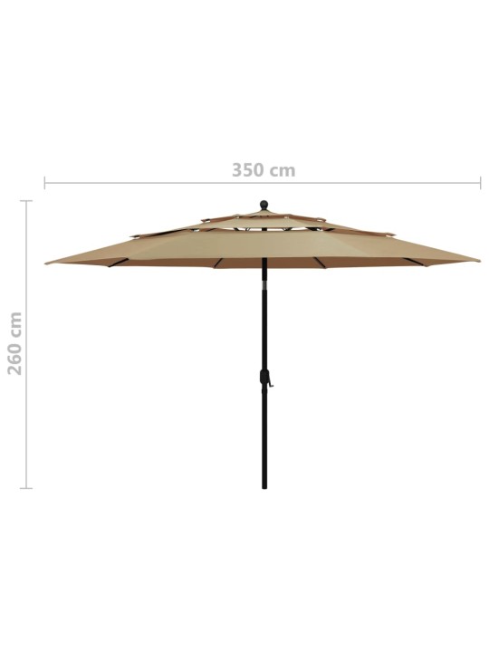 Skėtis nuo saulės su aliuminiu stulpu, taupe, 3,5m, 3 aukščių