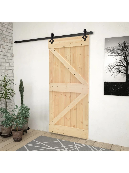 Stumdomos durys su įrangos rinkiniu, 80x210cm, pušies masyvas