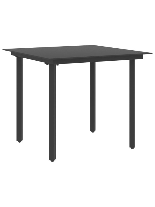 Sodo valgomojo stalas, juodas, 80x80x74cm, plienas ir stiklas