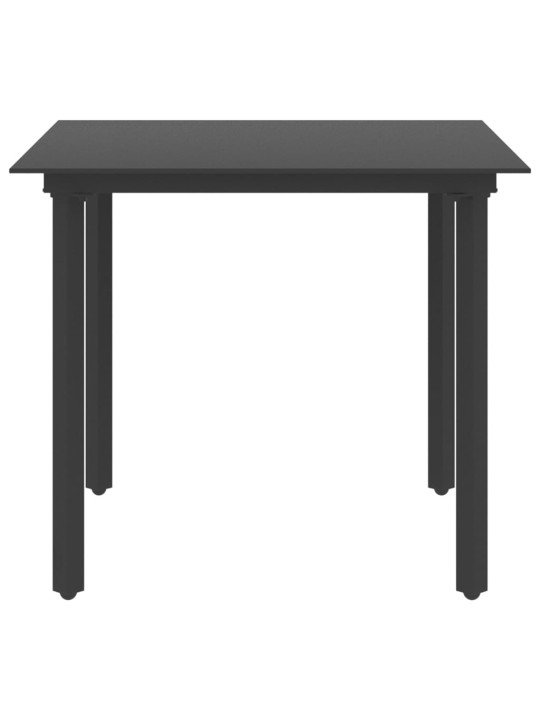 Sodo valgomojo stalas, juodas, 80x80x74cm, plienas ir stiklas