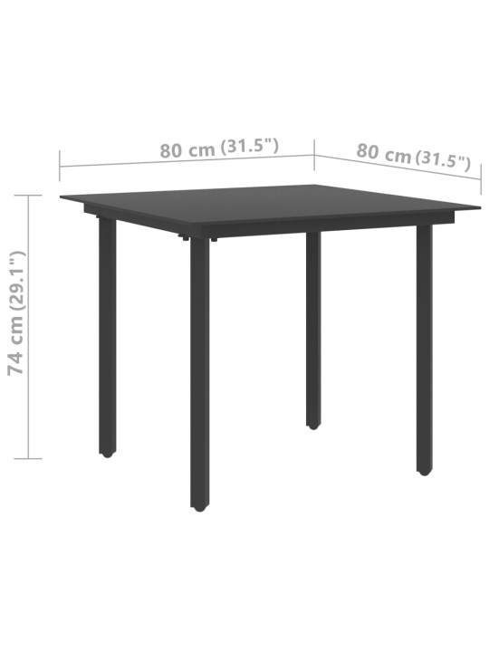 Sodo valgomojo stalas, juodas, 80x80x74cm, plienas ir stiklas