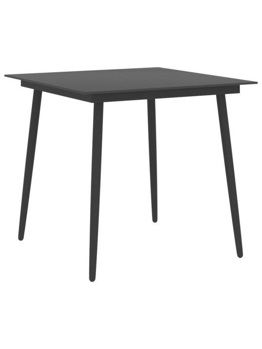 Sodo valgomojo stalas, juodas, 80x80x74cm, plienas ir stiklas