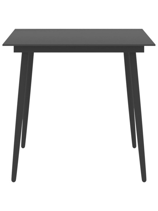 Sodo valgomojo stalas, juodas, 80x80x74cm, plienas ir stiklas