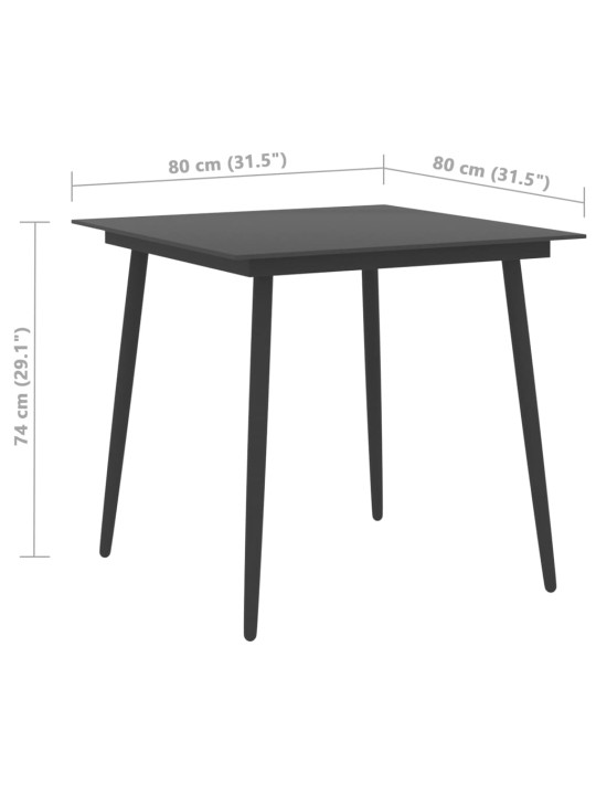 Sodo valgomojo stalas, juodas, 80x80x74cm, plienas ir stiklas