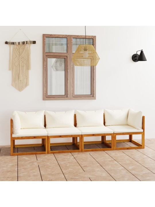 Keturvietė sodo sofa su pagalvėlėmis, kreminė, akacijos masyvas