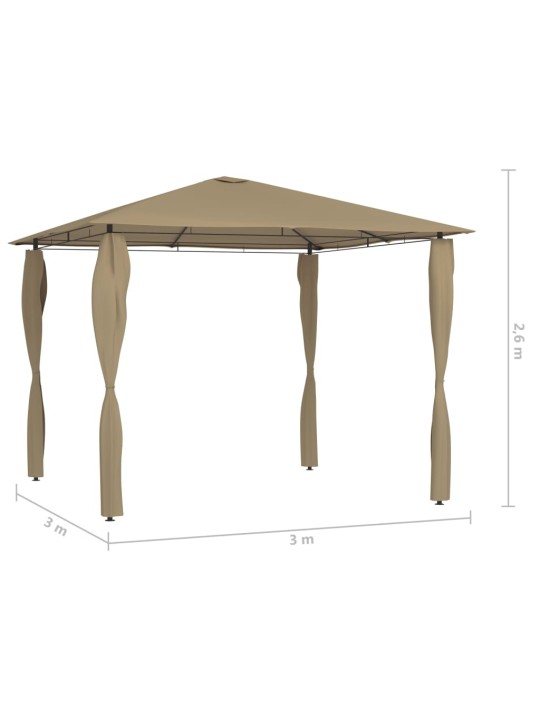 Pavėsinė su stulpų uždangalais, taupe, 3x3x2,6m, 160g/m²