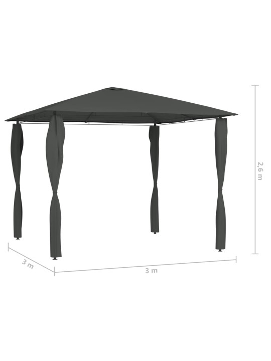 Pavėsinė su stulpų uždangalais, antracito, 3x3x2,6m, 160g/m²
