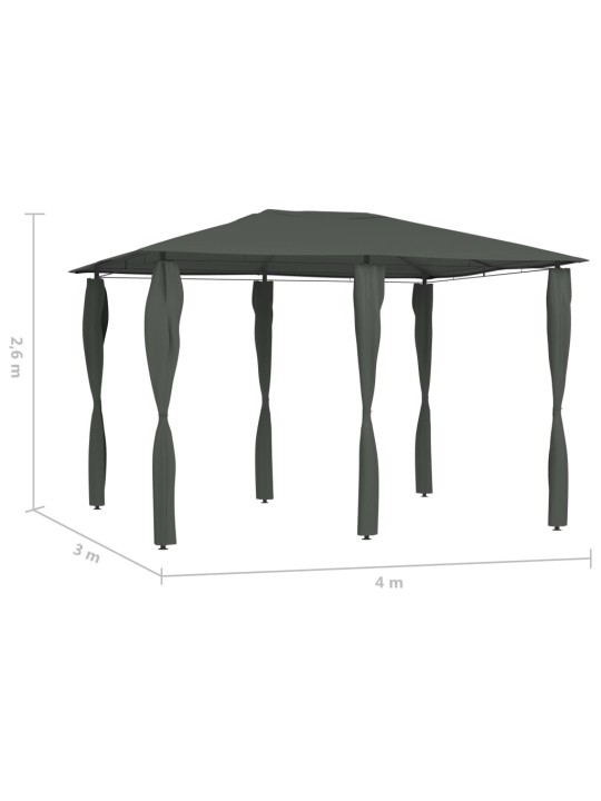 Pavėsinė su stulpų uždangalais, antracito, 3x4x2,6m, 160g/m²