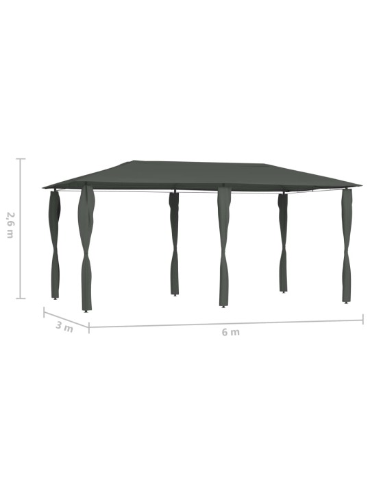 Pavėsinė su stulpų uždangalais, antracito, 3x6x2,6m, 160g/m²