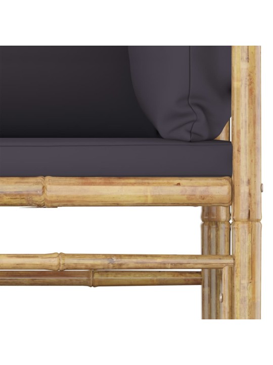 Kampinė sodo sofa su tamsiai pilkomis pagalvėlėmis, bambukas