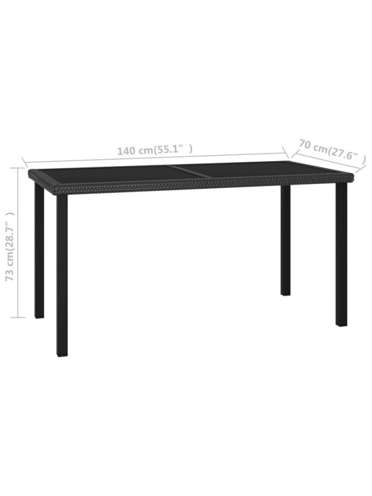 Sodo valgomojo stalas, juodos spalvos, 140x70x73cm, poliratanas