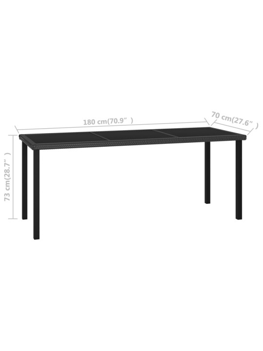 Sodo valgomojo stalas, juodos spalvos, 180x70x73cm, poliratanas