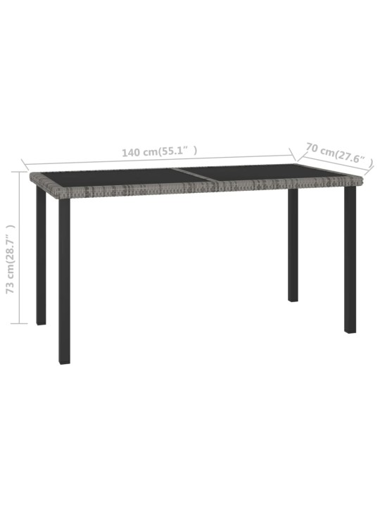 Sodo valgomojo stalas, pilkos spalvos, 140x70x73cm, poliratanas