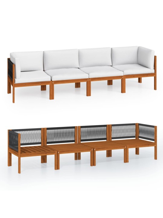 Keturvietė sodo sofa su pagalvėlėmis, akacijos medienos masyvas