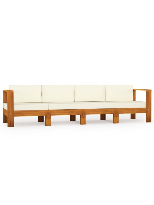 Keturvietė sodo sofa su kreminėmis pagalvėmis, akacijos masyvas