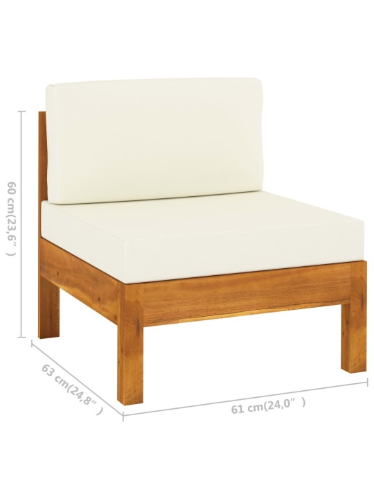 Keturvietė sodo sofa su kreminėmis pagalvėmis, akacijos masyvas