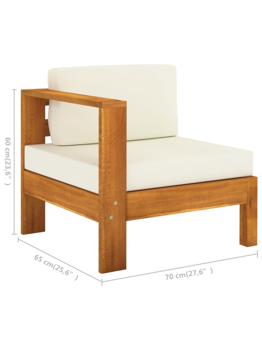 Keturvietė sodo sofa su kreminėmis pagalvėmis, akacijos masyvas