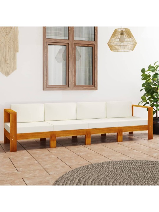 Keturvietė sodo sofa su kreminėmis pagalvėmis, akacijos masyvas