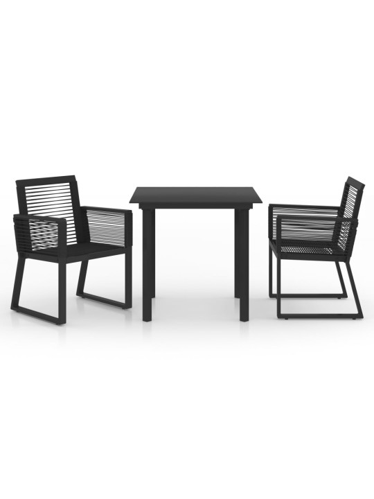 Lauko valgomojo baldų komplektas, 3 dalių, juodas, PVC ratanas