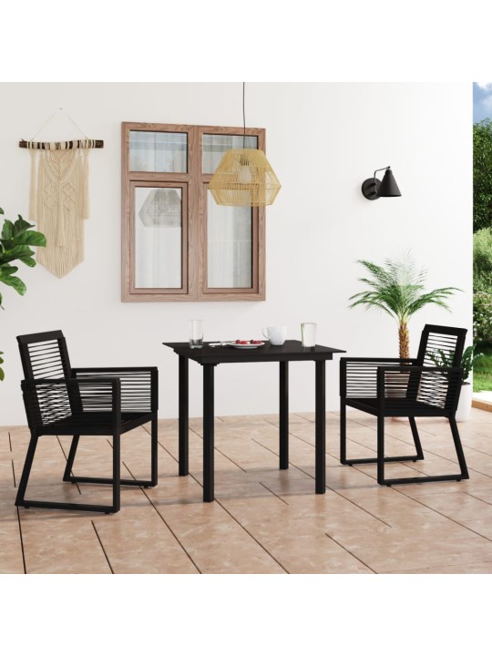 Lauko valgomojo baldų komplektas, 3 dalių, juodas, PVC ratanas