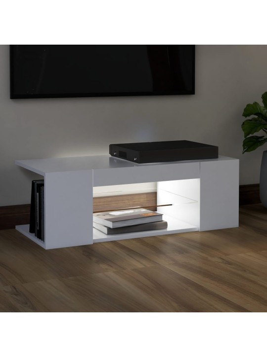 Televizoriaus spintelė su LED apšvietimu, balta, 90x39x30cm
