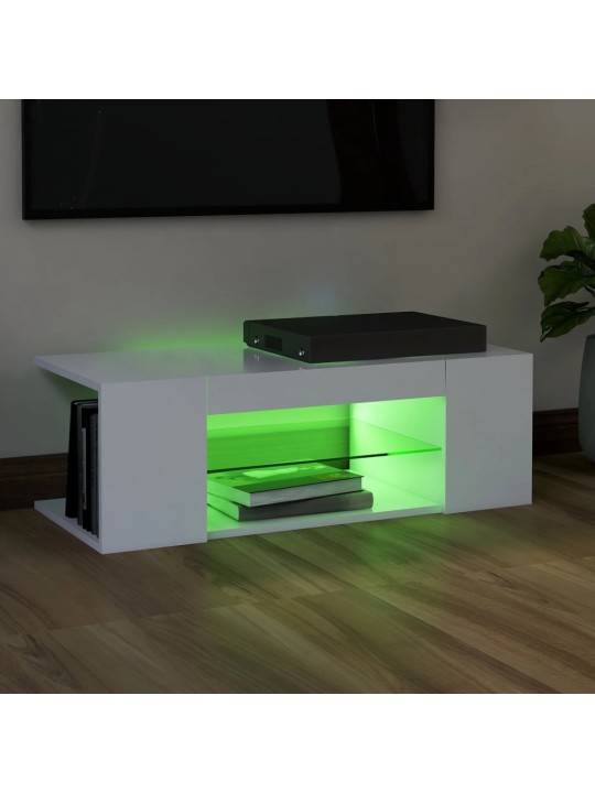 Televizoriaus spintelė su LED apšvietimu, balta, 90x39x30cm