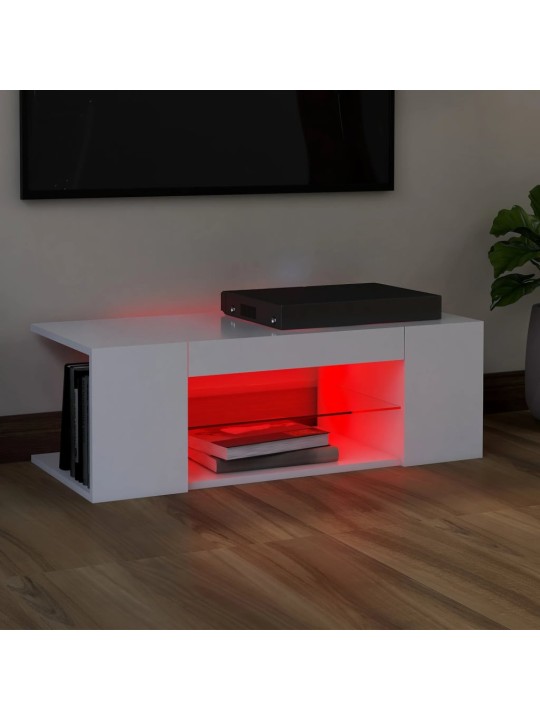 Televizoriaus spintelė su LED apšvietimu, balta, 90x39x30cm