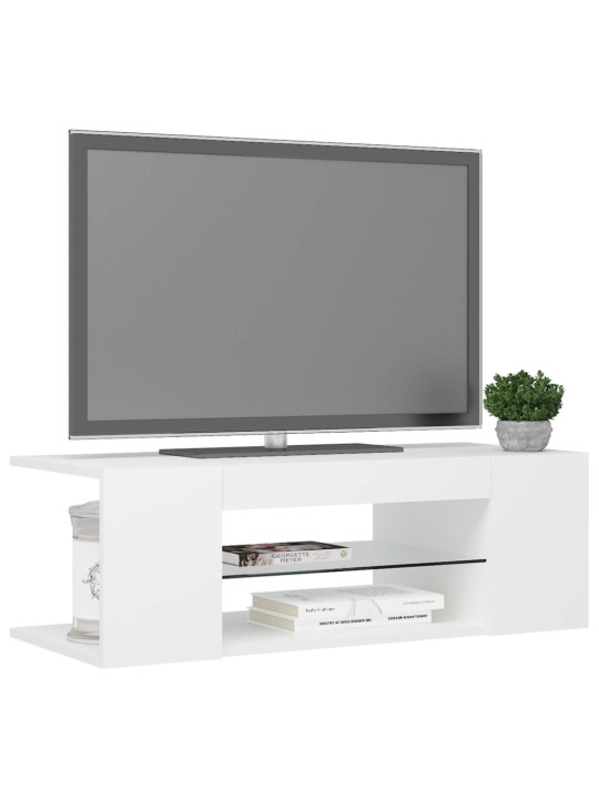 Televizoriaus spintelė su LED apšvietimu, balta, 90x39x30cm