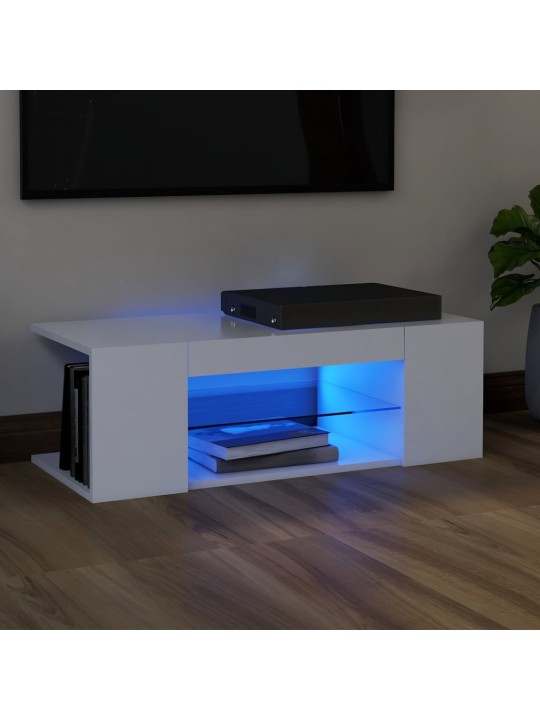 Televizoriaus spintelė su LED apšvietimu, balta, 90x39x30cm