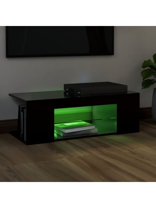 Televizoriaus spintelė su LED apšvietimu, juoda, 90x39x30cm