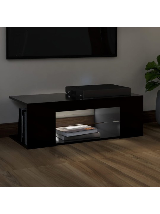 Televizoriaus spintelė su LED apšvietimu, juoda, 90x39x30cm