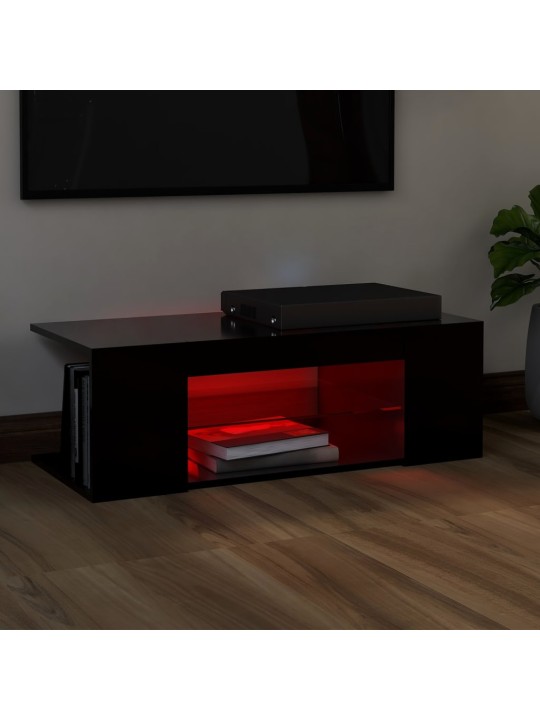 Televizoriaus spintelė su LED apšvietimu, juoda, 90x39x30cm