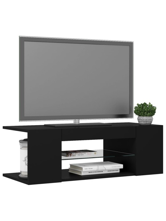 Televizoriaus spintelė su LED apšvietimu, juoda, 90x39x30cm