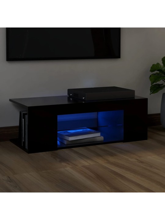 Televizoriaus spintelė su LED apšvietimu, juoda, 90x39x30cm