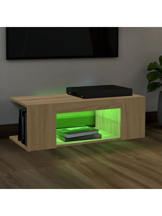 Televizoriaus spintelė su LED apšvietimu, ąžuolo, 90x39x30cm
