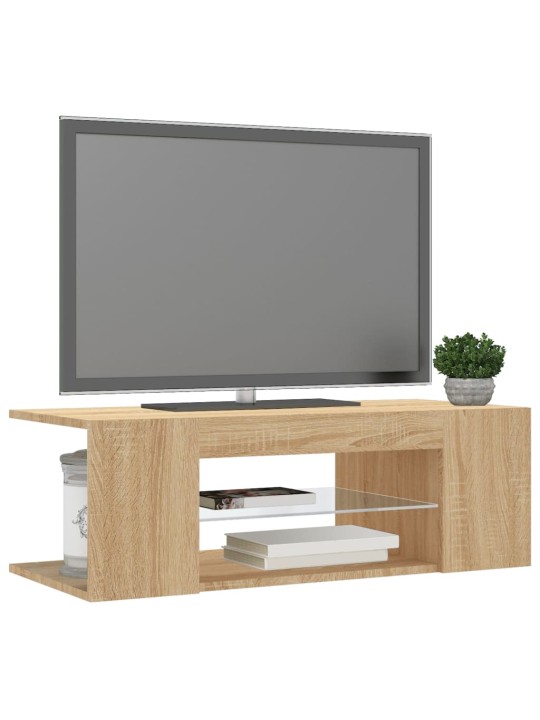 Televizoriaus spintelė su LED apšvietimu, ąžuolo, 90x39x30cm