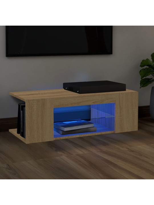 Televizoriaus spintelė su LED apšvietimu, ąžuolo, 90x39x30cm