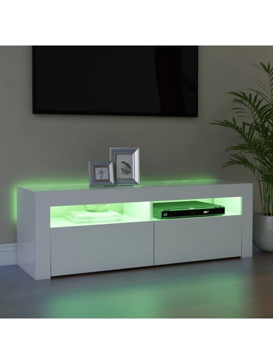 Televizoriaus spintelė su LED apšvietimu, balta, 120x35x40cm