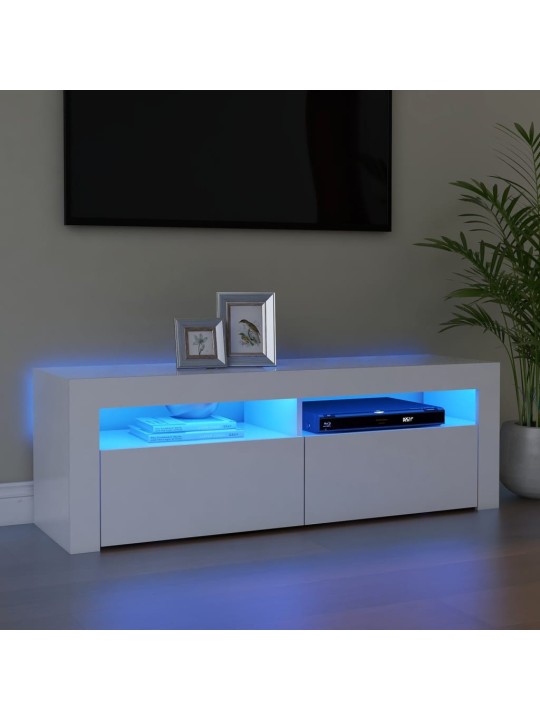 Televizoriaus spintelė su LED apšvietimu, balta, 120x35x40cm