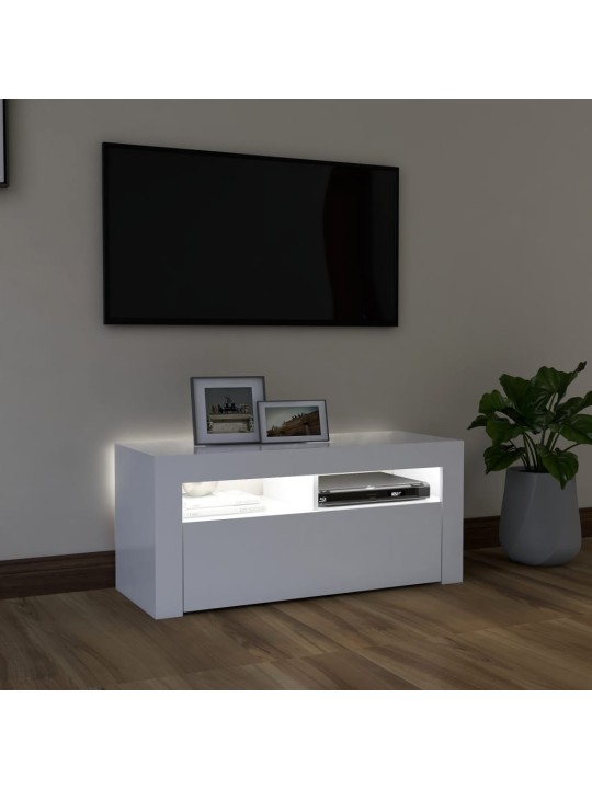 Televizoriaus spintelė su LED apšvietimu, balta, 90x35x40cm