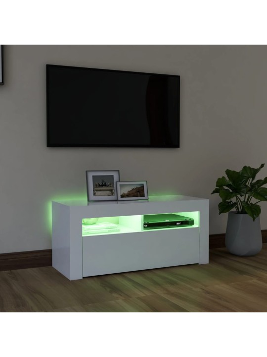 Televizoriaus spintelė su LED apšvietimu, balta, 90x35x40cm